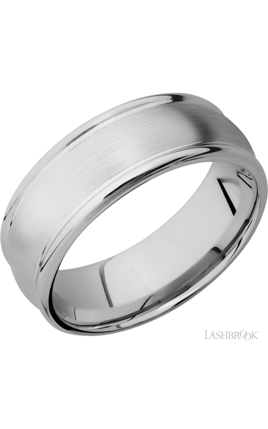 8 mm wide Domed Rounded Edges 14K White Gold band.