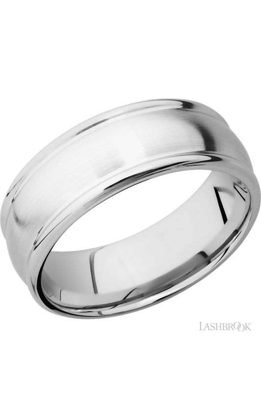 8 mm wide Domed Rounded Edges 14K White Gold band.