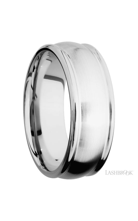 8 mm wide Domed Rounded Edges 14K White Gold band.