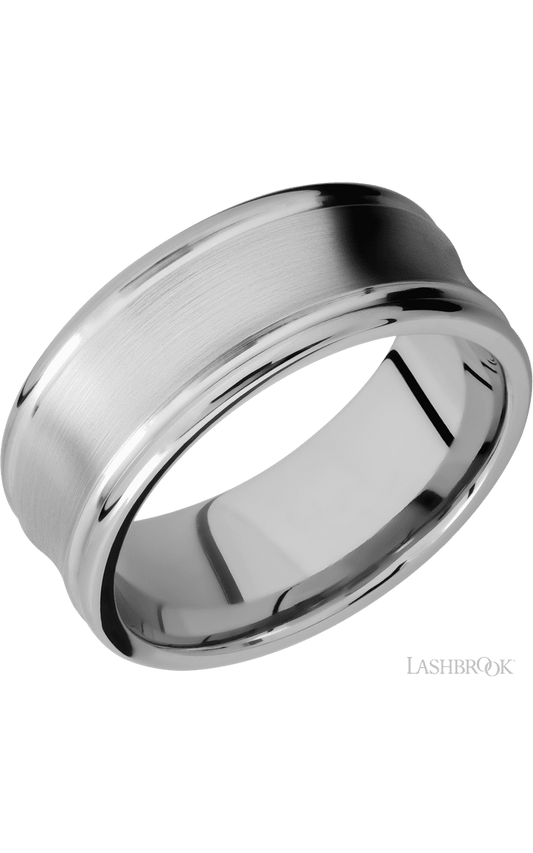 9 mm wide Concaved Center Round Edges 14K White Gold band.