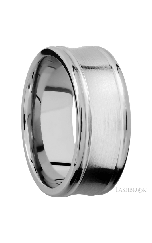 9 mm wide Concaved Center Round Edges 14K White Gold band.