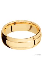 7 mm wide Domed with two accent grooves 14K Yellow Gold band.