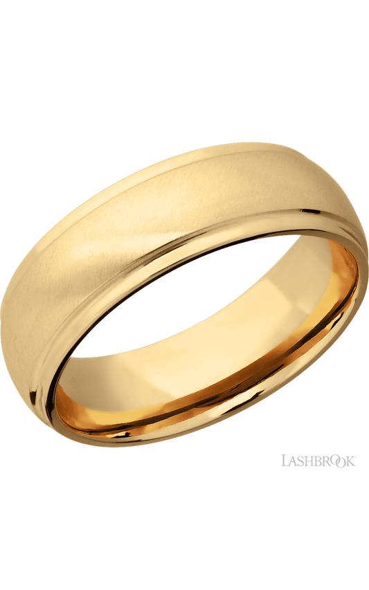 7 mm wide Domed Stepped Down Edges 14K Yellow Gold band.