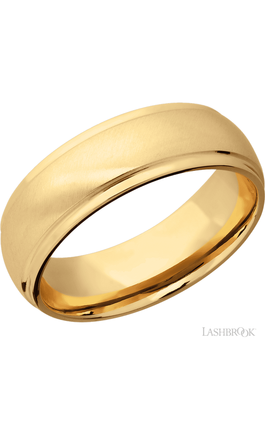 7 mm wide Domed Stepped Down Edges 14K Yellow Gold band.