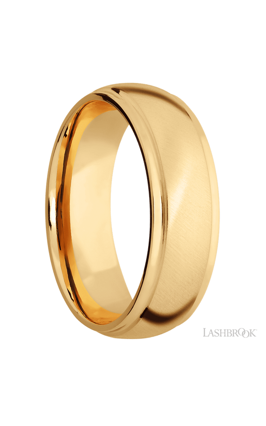 7 mm wide Domed Stepped Down Edges 14K Yellow Gold band.