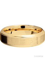7 mm wide High Bevel Milgrain 14K Yellow Gold band.