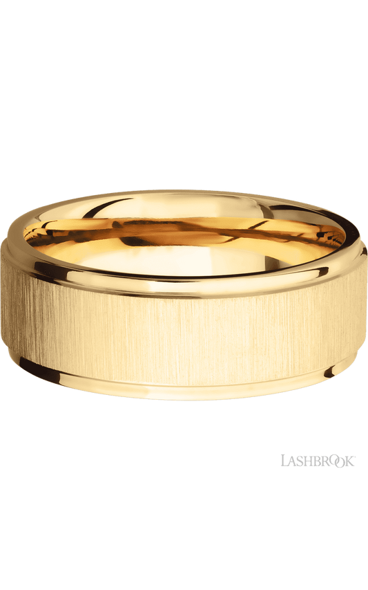 8 mm wide Flat Grooved Edges 14K Yellow Gold band.