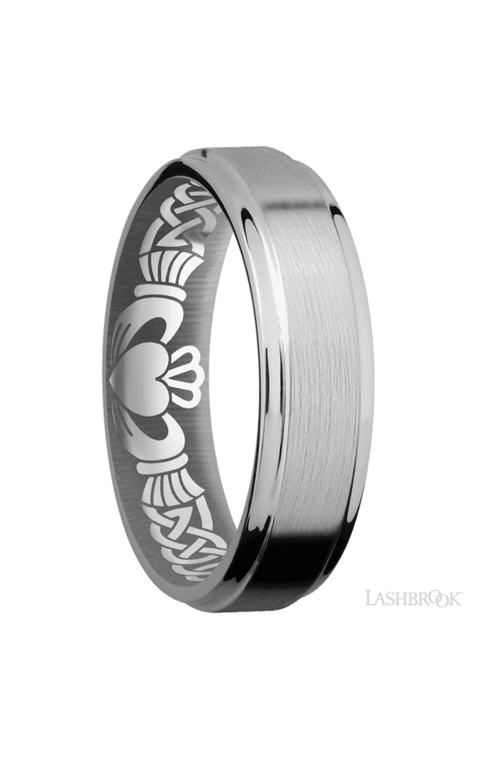 6 mm wide Flat Grooved Edges Titanium band.