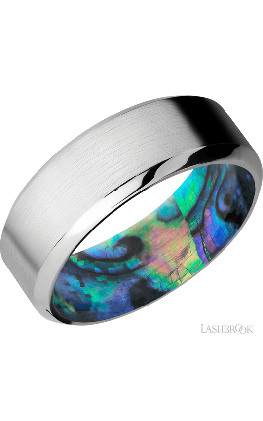 8 mm wide High Bevel Cobalt Chrome band featuring a Abalone sleeve.