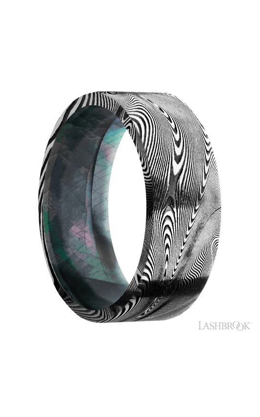 8 mm wide Flat Tightweave band featuring a Black Mother of Pearl sleeve.