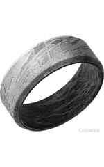 8 mm wide Beveled Meteorite band featuring a Forged Carbon Fiber sleeve.