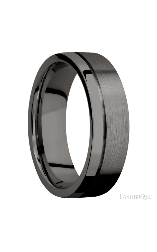 7 mm wide Flat with Off Center Accent Groove Tantalum Noir band.