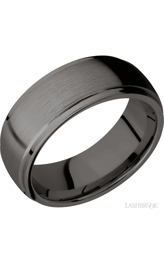 8 mm wide Domed Stepped Down Edges Tantalum Noir band.