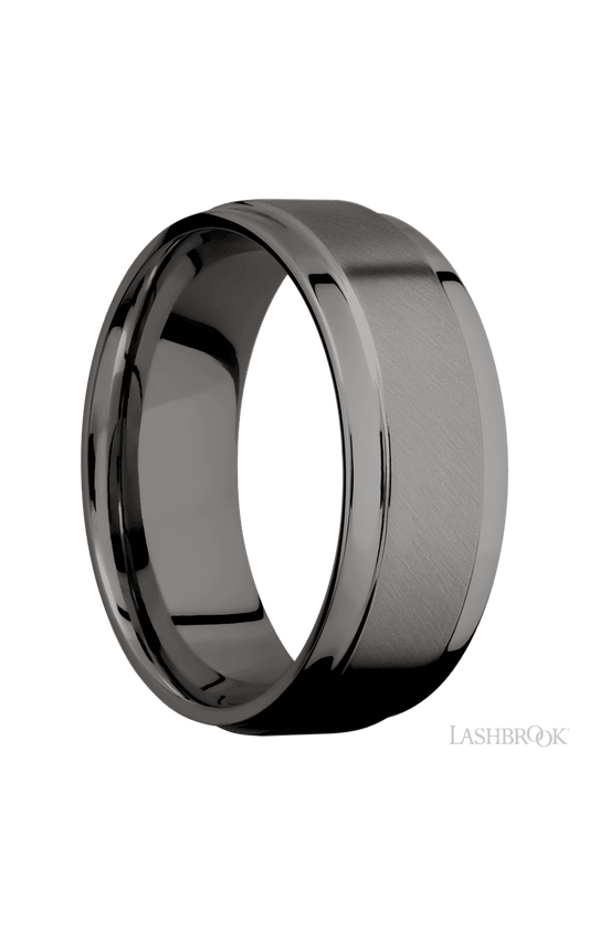 8 mm wide Flat Wide Grooved Edges Tantalum Noir band.