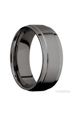 8 mm wide Flat Wide Grooved Edges Tantalum Noir band.