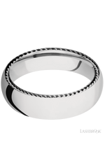 6 mm wide/Domed/14K White Gold band with two 1 mm Sidebraid inlays of 14K White Gold.