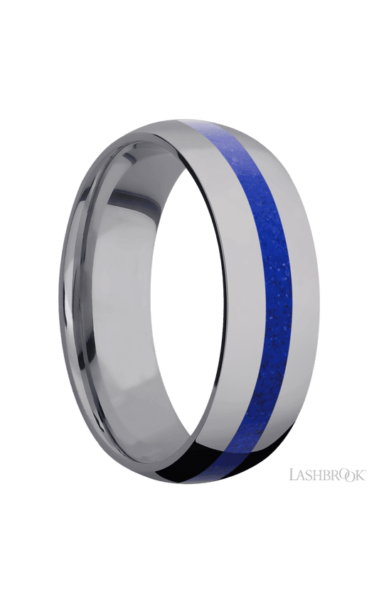 7 mm wide/Domed/Tantalum band with one 2 mm Centered inlay of Lapis.