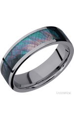 7 mm wide/Flat/Tantalum band with one 5 mm Centered inlay of Black Mother of Pearl.
