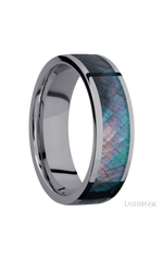 7 mm wide/Flat/Tantalum band with one 5 mm Centered inlay of Black Mother of Pearl.