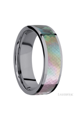 7 mm wide/Flat/Tantalum band with one 5 mm Centered inlay of Black Mother of Pearl.