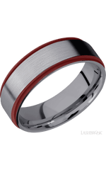7 mm wide/Flat Grooved Edges/Tantalum band with two 1 mm Edge inlays of Crimson.