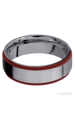 7 mm wide/Flat Grooved Edges/Tantalum band with two 1 mm Edge inlays of Crimson.