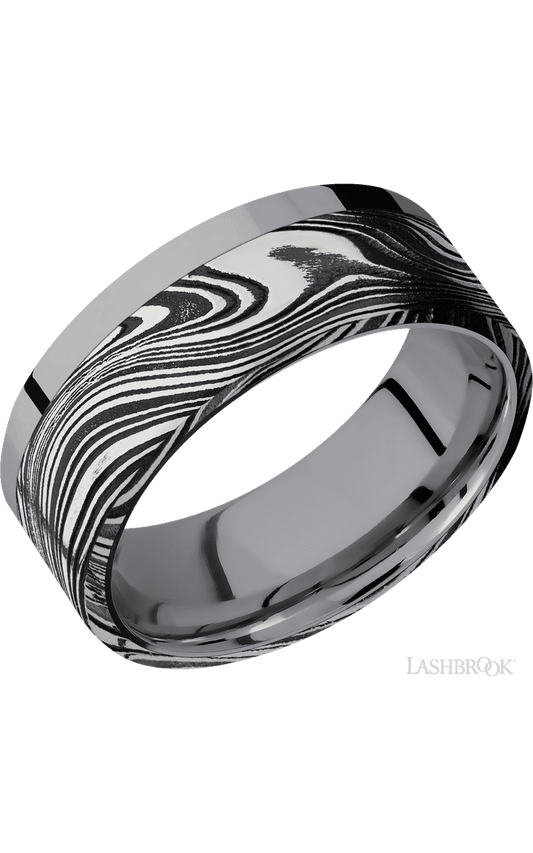 8 mm wide/Flat/Tantalum band with one 6 mm Off Center Edge inlay of Marble.