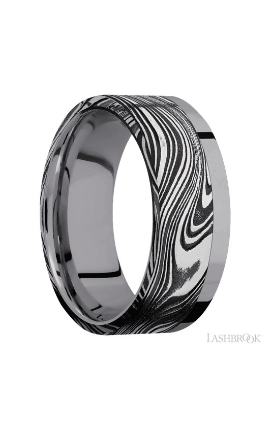 8 mm wide/Flat/Tantalum band with one 6 mm Off Center Edge inlay of Marble.