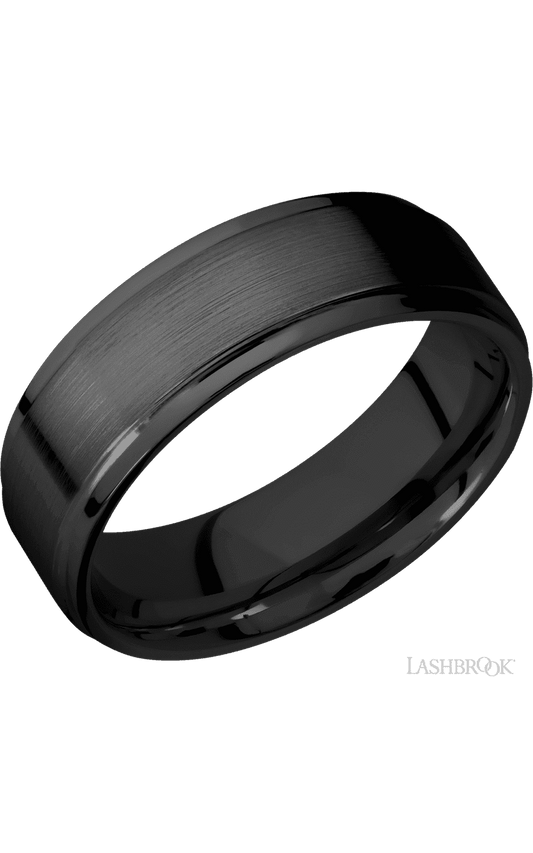 7 mm wide Flat Grooved Edges Zirconium band.