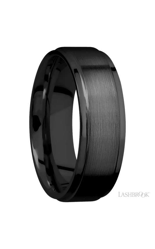 7 mm wide Flat Grooved Edges Zirconium band.