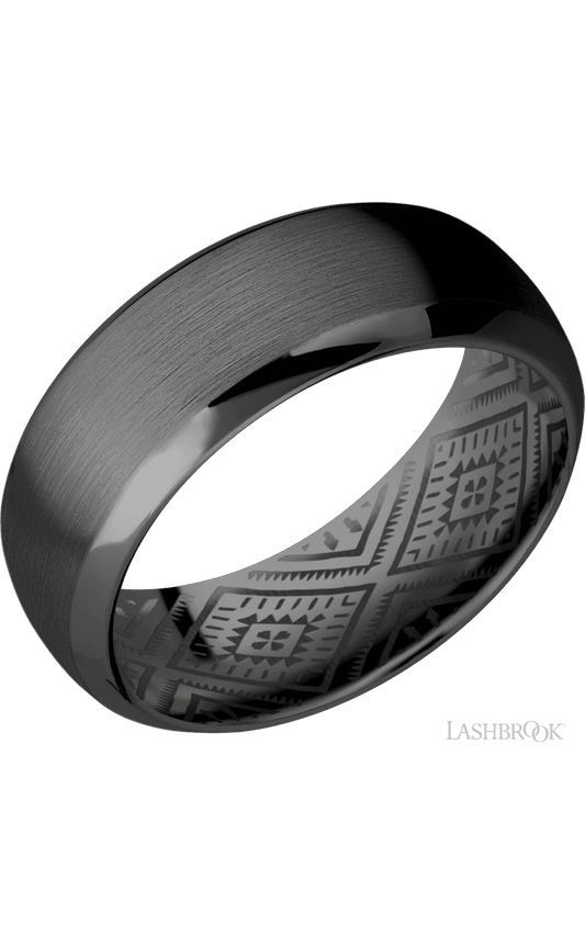 8 mm wide Domed Bevel Zirconium band.