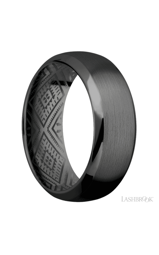 8 mm wide Domed Bevel Zirconium band.