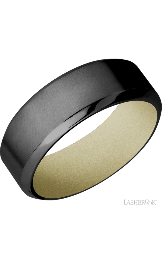 8 mm wide High Bevel Zirconium band featuring a Bright Nickel sleeve.