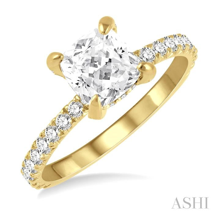 ASHI Cushion Shape Semi-Mount Diamond Engagement Ring 226L3PPFGYG-SM-CU