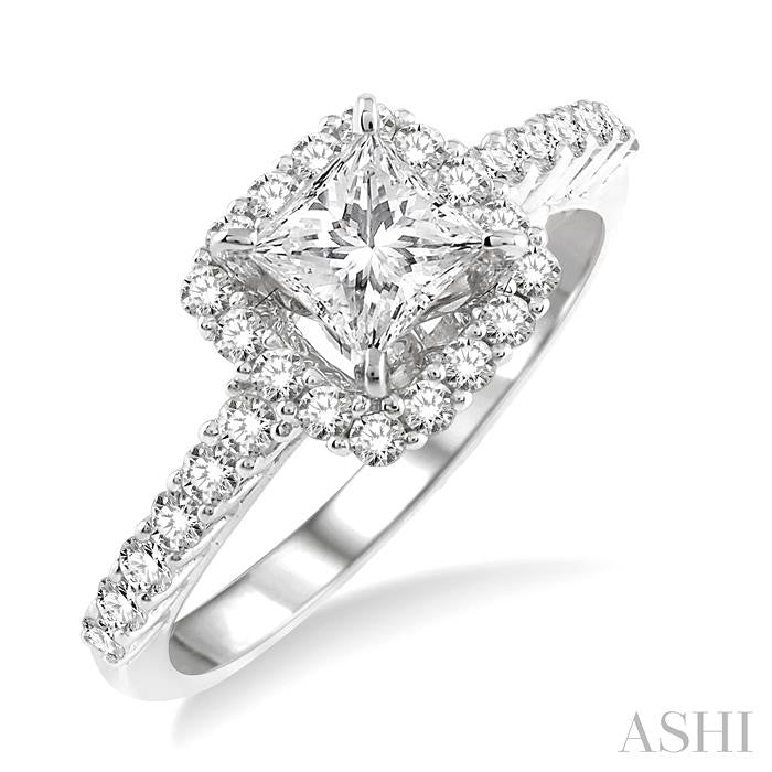 ASHI Princess Shape Halo Diamond Engagement Ring 22790PPFVWG-LE-1.25