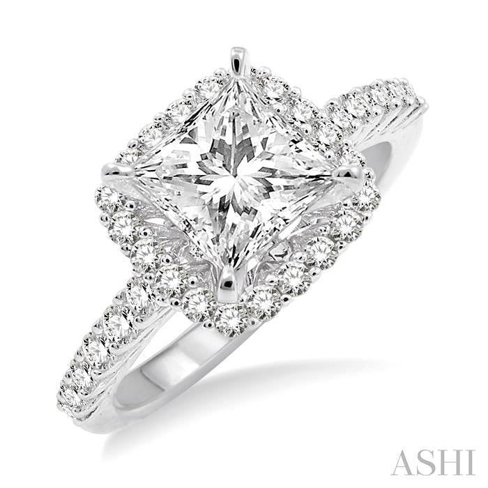 ASHI Princess Shape Semi-Mount Halo Diamond Engagement Ring 22793PPFRWG-SM
