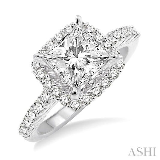 ASHI Princess Shape Semi-Mount Halo Diamond Engagement Ring 22793PPFRWG-SM