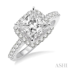 ASHI Princess Shape Semi-Mount Halo Diamond Engagement Ring 22793PPFRWG-SM