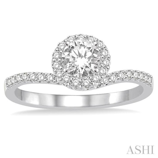 ASHI Round Shape Semi-Mount Halo Diamond Engagement Ring 227C5PPFHWG-SM