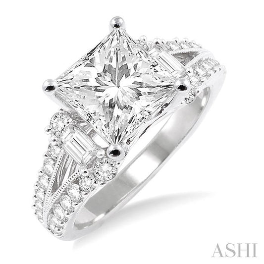 ASHI Princess Shape Semi-Mount Diamond Engagement Ring 22842PPFVWG-SM