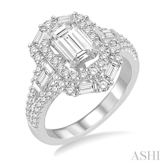 ASHI Emerald Shape Semi-Mount Halo Diamond Engagement Ring 228A1PPFHWG-SM