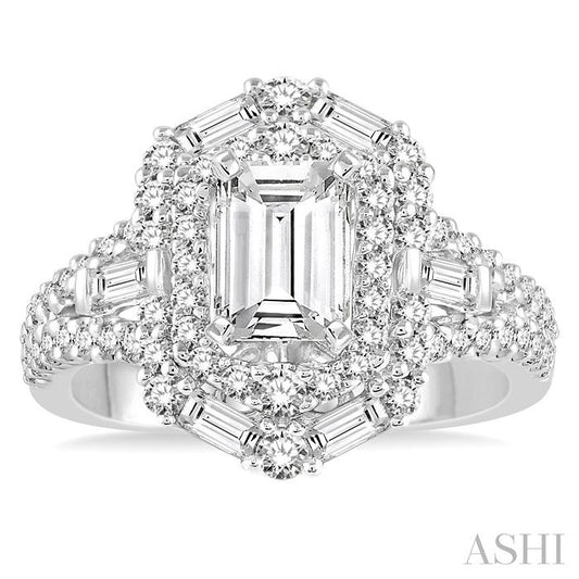 ASHI Emerald Shape Semi-Mount Halo Diamond Engagement Ring 228A1PPFHWG-SM