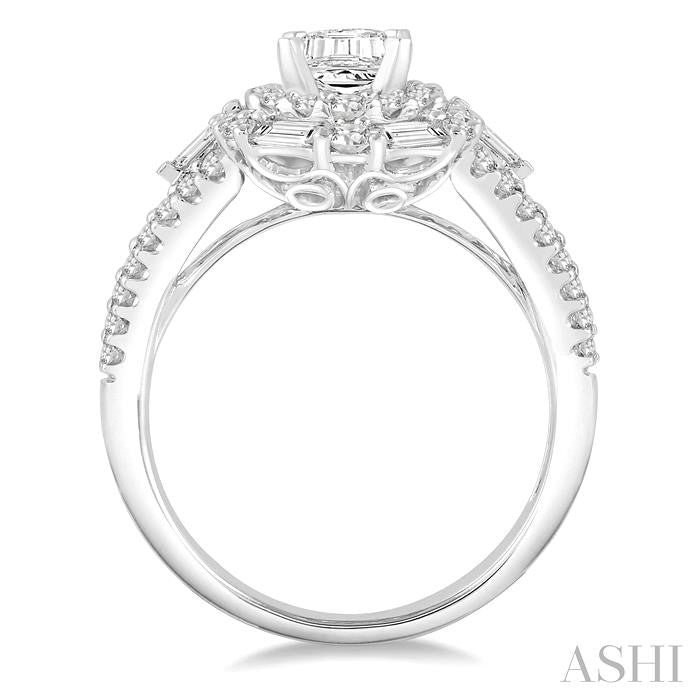 ASHI Emerald Shape Semi-Mount Halo Diamond Engagement Ring 228A1PPFHWG-SM