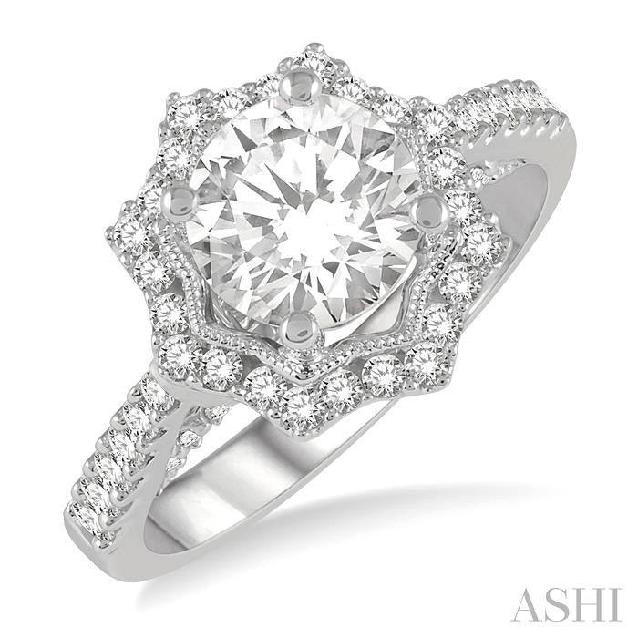 ASHI Round Shape Semi-Mount Halo Diamond Engagement Ring 228H3PPFVWG-SM