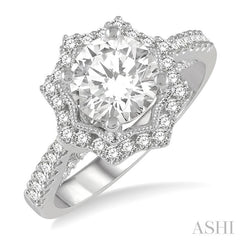 ASHI Round Shape Semi-Mount Halo Diamond Engagement Ring 228H3PPFVWG-SM