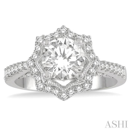 ASHI Round Shape Semi-Mount Halo Diamond Engagement Ring 228H3PPFVWG-SM