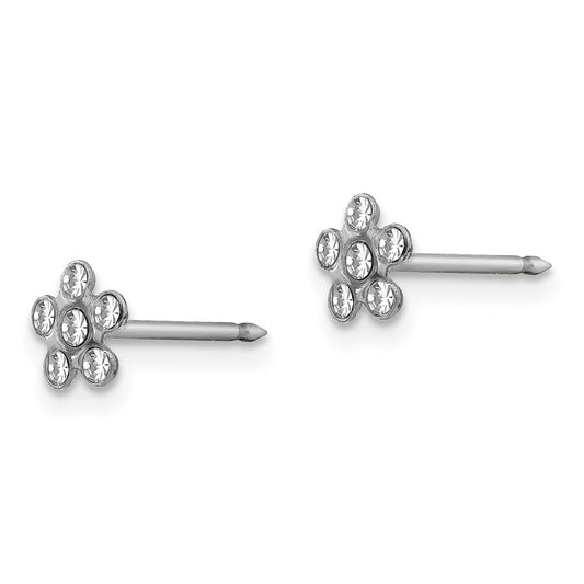 230E Inverness 14k White Gold Clear Crystal Flower Earrings