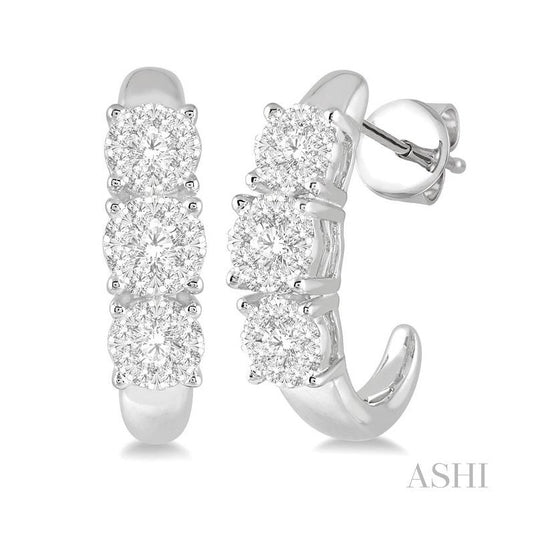 ASHI Round Shape Past Present & Future Lovebright Essential Diamond Half Hoop Earrings 912E3PPFVERWG