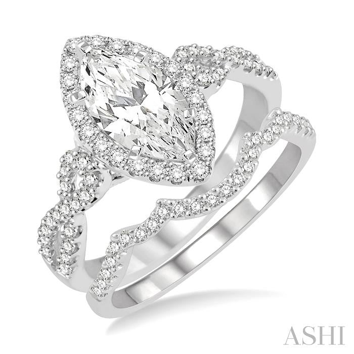 ASHI Marquise Shape Halo Diamond Wedding Set 232C0PPFVWG-WS-1.15