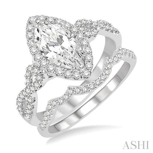 ASHI Marquise Shape Halo Diamond Wedding Set 232C0PPFVWG-WS-1.15